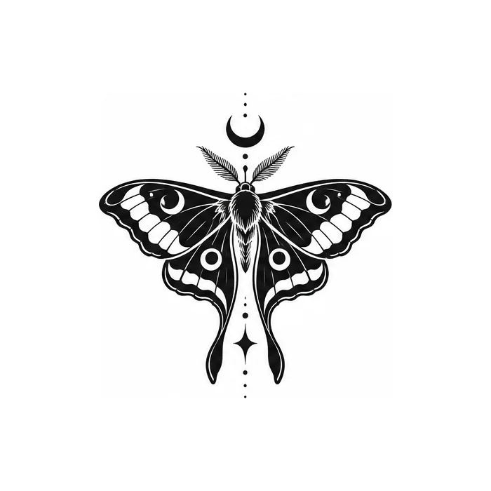 Night Moth, blackwork flash design